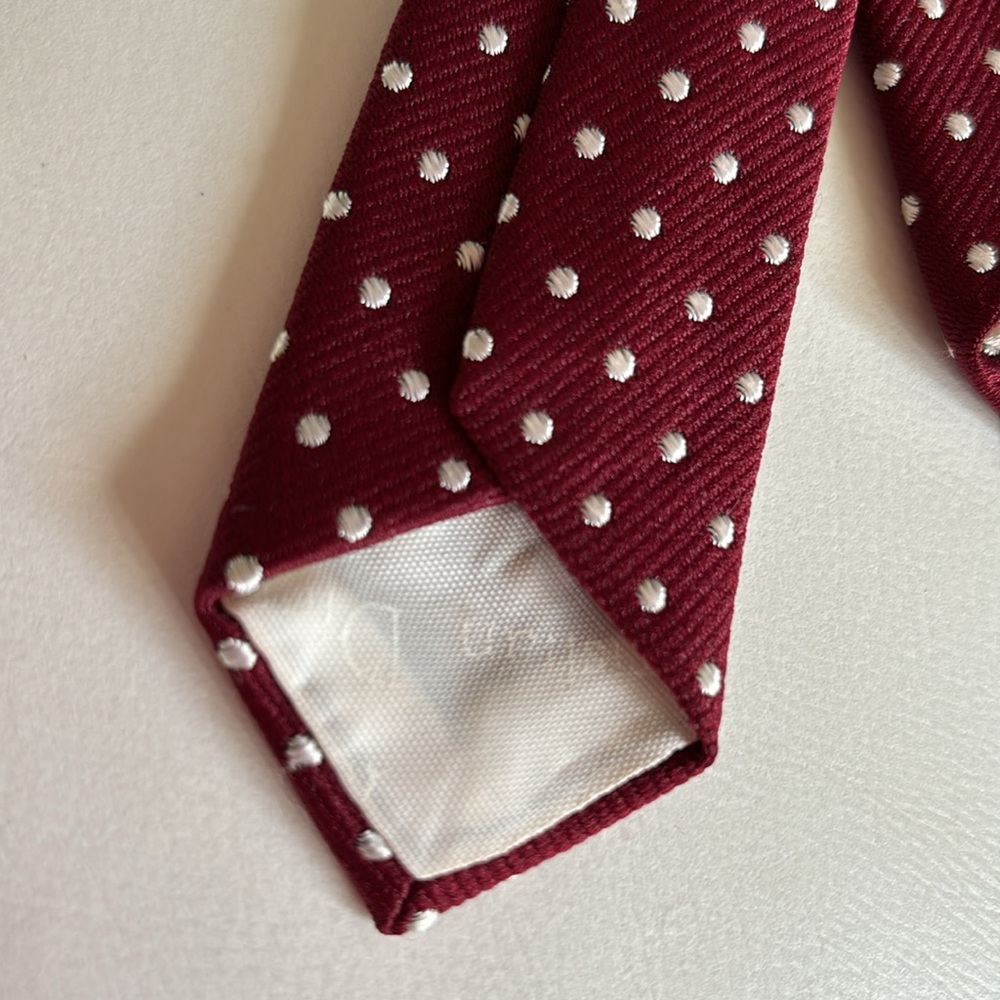 Vintage Christian Dior Men’s Neck Tie Maroon Burgundy White Dots Silk Blend - Picture 6 of 13